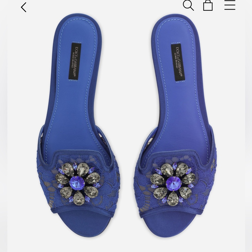 Dolce & Gabbana Rainbow Lace Crystal Blue 37 Bianca slippers in Taormina